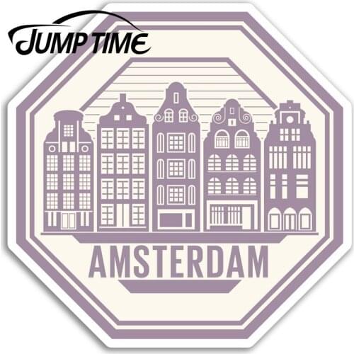 Jump Time for Amsterdam Vinyl Stickers Buildings Netherlands Travel Sticker Waterproof Accessories Bumper Car Decal