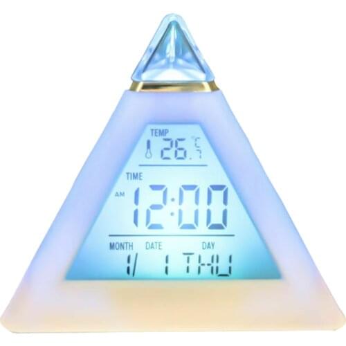 Office Table Clocks Triangled 7 Colors Changing LED Temperature Week Display Digital Alarm Clock pyramid Home Decor