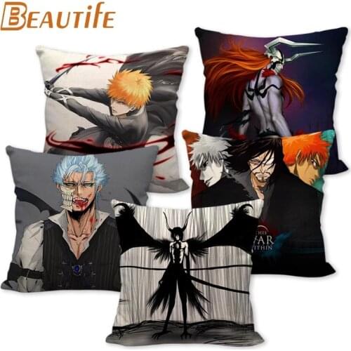 New Arrival Bleach Anime Pillowcase Bedroom Home Decorative Cover 45x45cm Square Zipper Pillow Cases Cotton Linen Fabric No Fade
