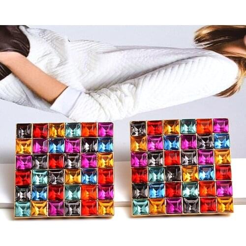 Wholesale Square Metal Studded Full Colorful Crystals Drop Earrings Fine Pendientes Jewelry Accessories For Women Christmas Gift