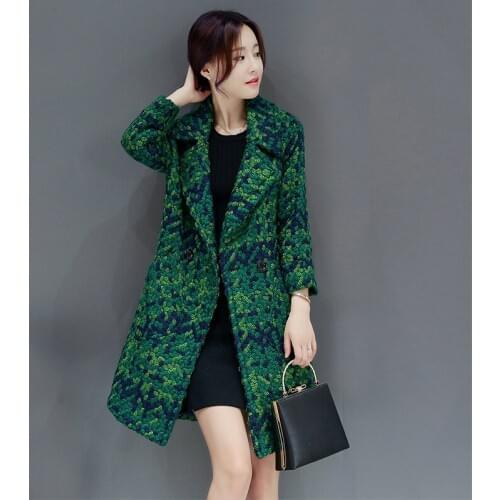 Autumn and winter high-end tweed wild coat in the long section of the new Korean thick fashion plaid was thin woolen coat