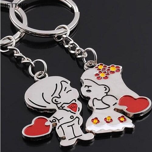 2 pcs Couple Lover Key Rings Chains Fob Metal Bride Groom Heart Love Keychains Gifts Car Styling Decoration Keyrings
