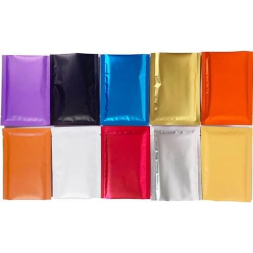 Thick 100pcs Various Sizes Colors Heat Seal Open Top Flat Aluminum Foil Mylar Bags Resealable Tear Notch Food Storage Pouches