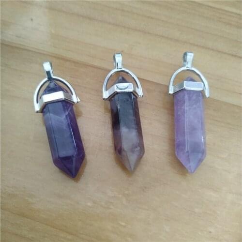 25 Pcs/Lot Natural Amethysts Stone Charms For DIY Jewelry Making Hexagonal Healing Reiki Pendulums Necklace Pendants Wholesale