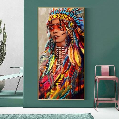 Portrait Art Canvas Painting Posters and Prints Wall Art Beautiful Indian Abstract Woman Picture for Living Room Wall Decor