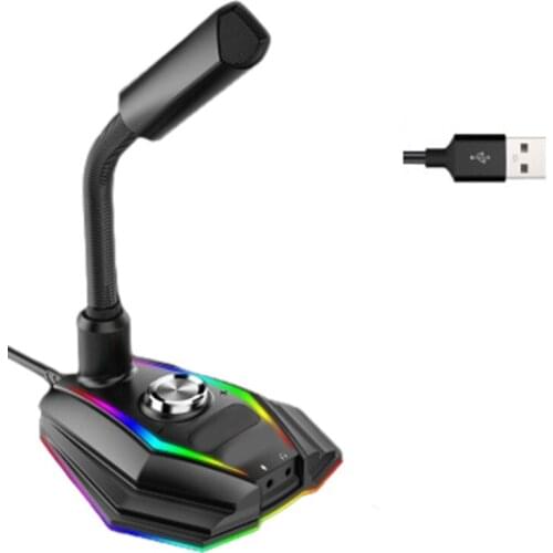 Professional USB Microphone Type-C for Recording PC Computer Chat Singing 360 Degree Rotation Control with RGB Light