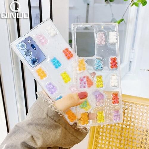 Cute Candy Bear Glitter Clear Case For Samsung Galaxy S20 Plus Note 20 Ultra 10 S10 Lite S S9 A51 A71 A31 A21S Transparent Cover