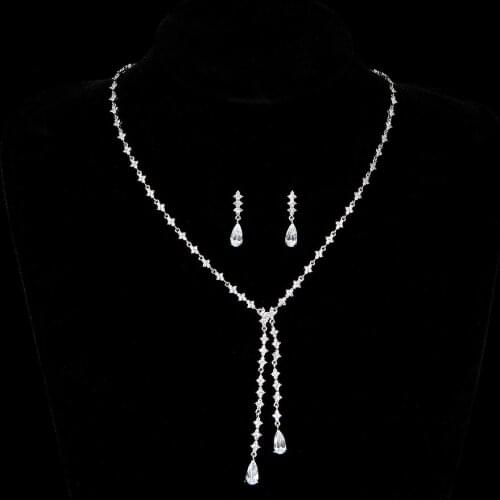 Luxury Water Drop Pendant Lovers Cubic Zircon necklace earring Jewelry set For Women Wedding Dubai Bridal Jewelry N0424