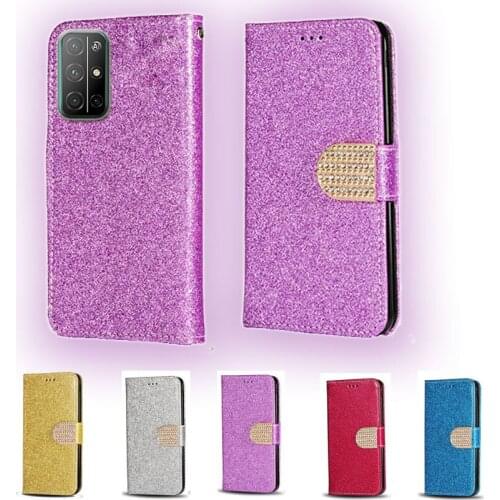 Luxury Glitter Diamond Flip Leather Wallet Phone Case For Huawei Honor 30S Phone stand function cover with card slot