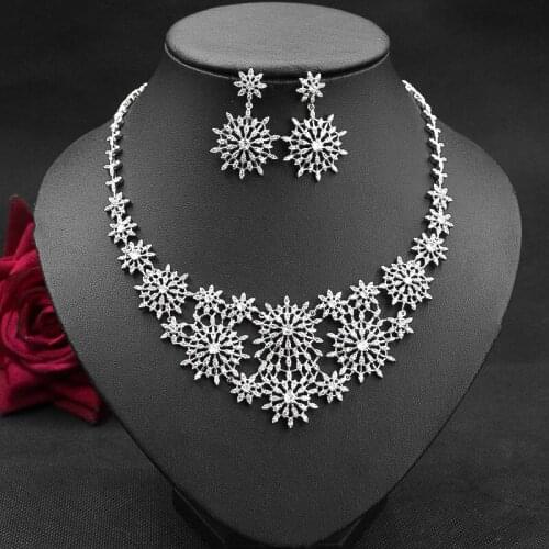 Luxury 2pcs big flower Jewelry Sets For Women Cubic Zircon Wedding Bridal Jewelry Sets for women