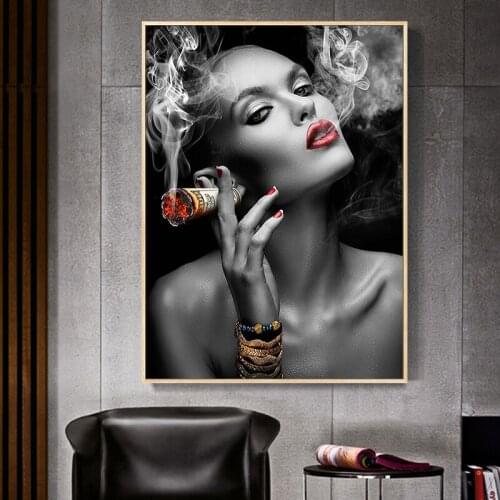 Modern Sexy Woman Smoking Black White Canvas Painting The Wall Poster Prints Wall Art Picture for Home Living Room Cuadros Decor