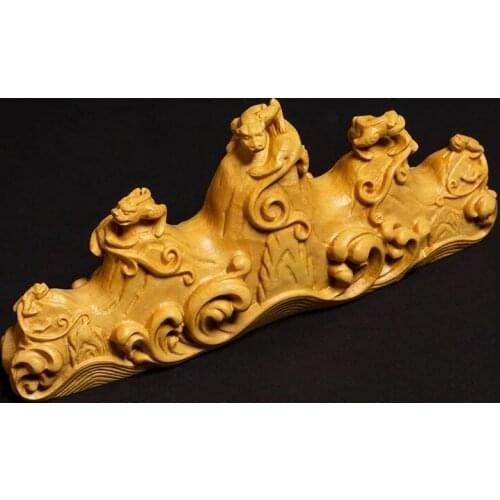 Estilo chino pixiu estatuas animales pluma de la suerte titular artesanía estudio adornos de madera maciza estatua de montaña cr