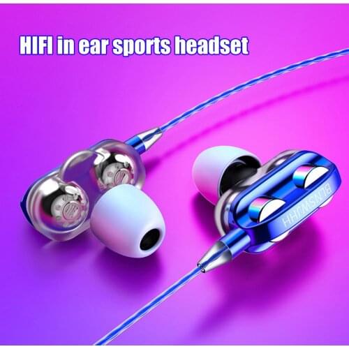 Universal In-Ear Heavy Bass Stereo Wired Earphones Dual Speaker Gaming Earbuds Sports Headset With Mic For Xiaomi Samsung