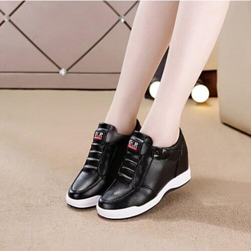 2021 Spring Women Sneakers Internal Increase White PU leather Casual Shoes Ladies Winter Wedge Sneaker Summer Vulcanized Shoes
