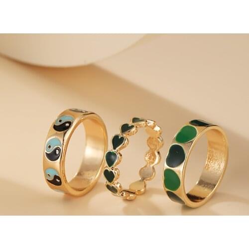 3Pcs New Trend Ins Sweet Two Color Heart Drop Oil Love Ring Temperament Cute Heart Unusual Ring For Women Girls Fashion Jewelry