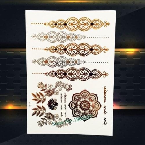 Hot Gold Silver Body Art Flash Metallic Tattoo Indian Chain Sun Flower Bracelet 21x15CM Temporary Henna Tattoo Sticker