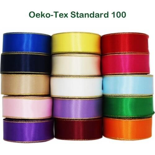 10 Yards Glitter Gold Edge Satin Ribbon For Diy Wedding Gift Packaging Christmas 3/8" 7/8" 1-1/2" Inch 10 22 38 MM