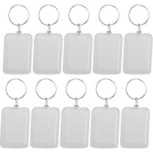 10pcs Rectangle Blank Insert Photo Picture Frame Split Ring Keychain Keychains Keyring Key Chain Rings 5*3.3cm
