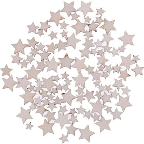 100Pcs/Set Wood Star DIY Christmas Scrapbooking Party DIY Decorations Chipboard Fashion Wooden Home Decor