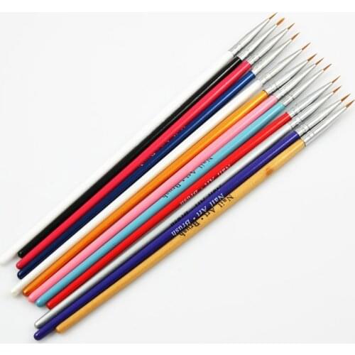 GT-12 pcs Colorful Nail Art Design Brush Pen Fine Details Tips Drawing Paint Set+Free shipping+12different Colors handle