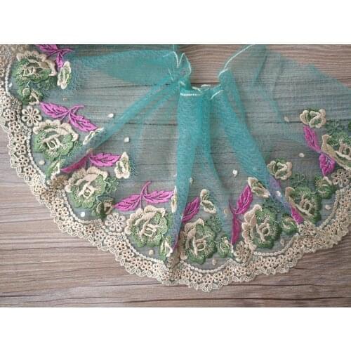 13Yards Rose Red Yellow Embroidered Lace Trim High Quality Mesh Net Fabric DIY Craft Sewing Dress Clothing Accessories 19cm