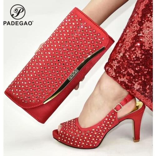 2020 Comfortable Heels Italian Elegant Red Color Shoes And Bag To Match Set African Shoes And Bag Set For Wedding Dress