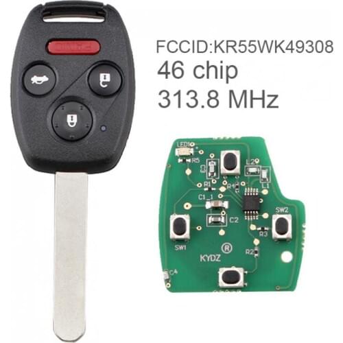 314MHz 4 Buttons Keyless Uncut Flip Remote Key Fob with ID46 Chip KR55WK49308 for Honda Pilot 2009-2015/Honda Accord 2008-2014