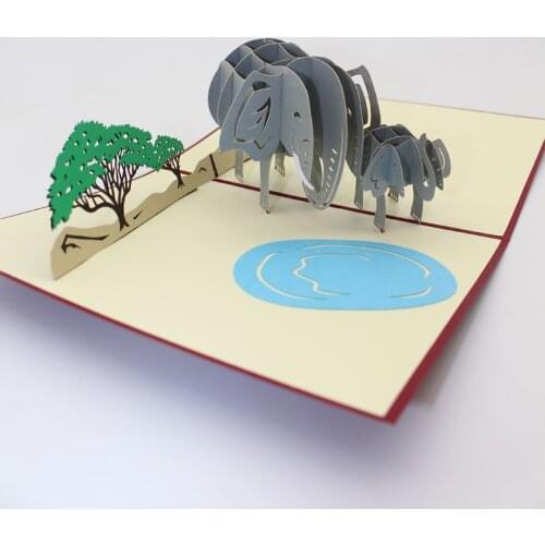 3D Laser Cut Folding Handmade Thailand Cartoon Elephant Paper Invitation Greeting Cards+Envelope Birthday Creative Friend Gift