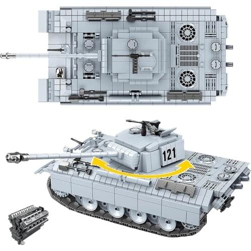 990PCS Military Panther Tank 121 Building Blocks Technical Military Tiger Tank Soldier Weapon Army Bricks Boys Toys For children