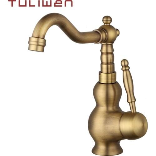 Antique Brass Bathroom Faucet Basin Sink Cold Hot Water Mixer Taps Totally Brass Ceramic Style