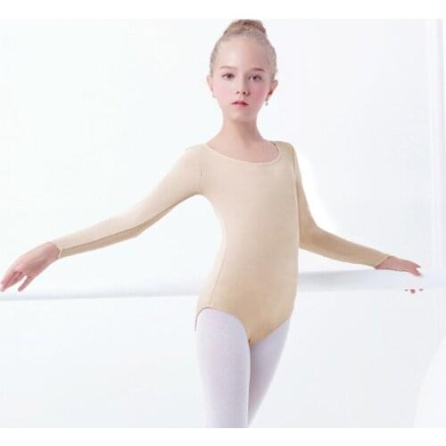 Free Shipping & Top Quality Kids Nude Color Long Sleeve Ballet Dance Basic Leotard for Practicing A0002