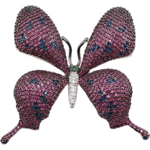 APDGG 50x60mm Purple Gunmetal Gold Plated Multi Color CZ Micro Butterfly Brooch For Women
