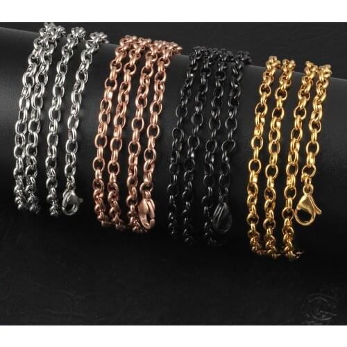 Wholesale 18''-32'' Silver/Rose Gold/Gold/Black 316L Stainless Steel 3.5mm Rolo Chain Pendant Necklace Jewellery for women/men