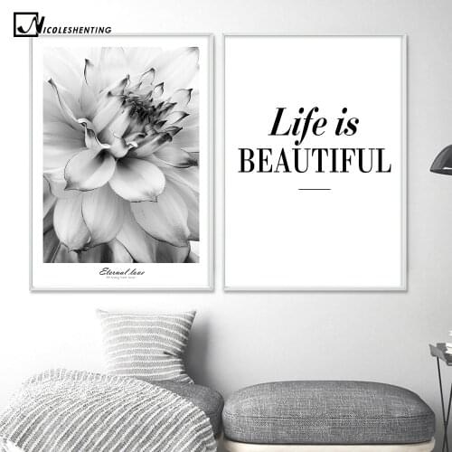Black White Flower Inspiration Poster Life Quote Canvas Print Minimalist Wall Art Painting Nordic Decorative Picture Home Decor