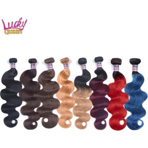 Color 1B/2/4/27/99J/Red/Blue Ombre Bundles Lucky Queen Peruvian Body Wave Bundles Non-Remy 30 Inch Human Hair Extensions