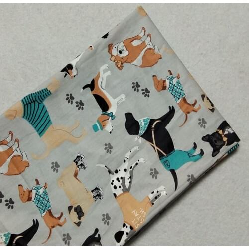 Cute Grey Cartoon Various Vivid Dogs Printed 100% Cotton Fabric Animal Patchwork baby cloth apparel dress quilting home decor