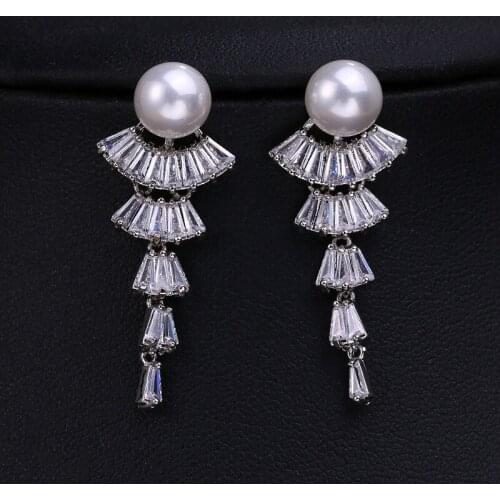 Ekopdee Unique Design CZ Crystal Zircon Fan Earrings For Women Summer Cubic Zirconia Earring Female Wedding Or Party Jewelry New