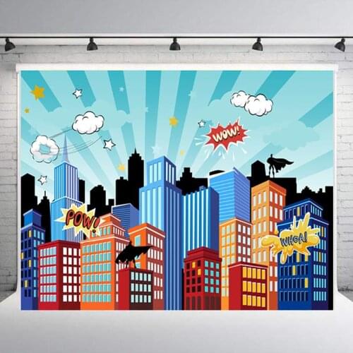 Superhero Cityscape Photography Backdrops Super Hero City Birthday Party Event Decorations Photo Booth Background