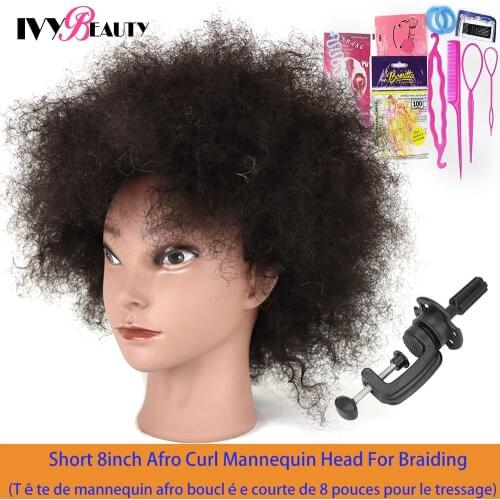 Afro Mannequin Head With Human Hair For Braiding Styling African American Salon Training Head Cosmetology Doll Head For Hairdres