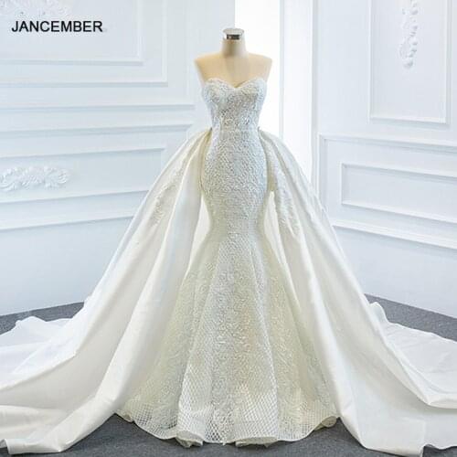 J66660 Detachable Train Meimaid Wedding Dress 2020 Appliques Pearls Sweetheart With Sleeveless Lace Up Back