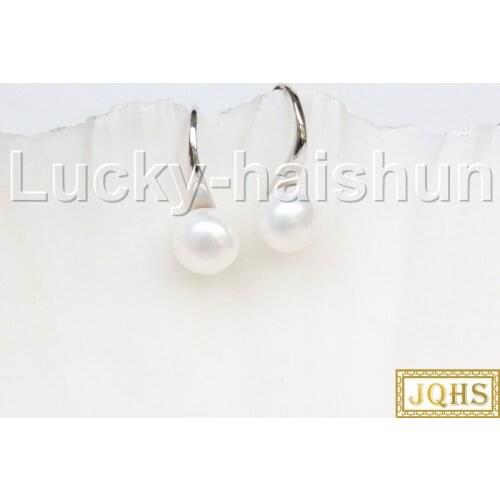 JQHS natural Dangle 7mm white pearls Beaded Earrings 925 silver hook Stud j11671