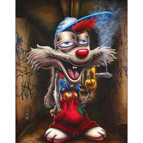 FSBCGT Cartoon Cute Clown Smoking Rabbit Pictures Acrylic Oil Painting By Number Kits HandPainted On Canvas Home Wall Art Decor