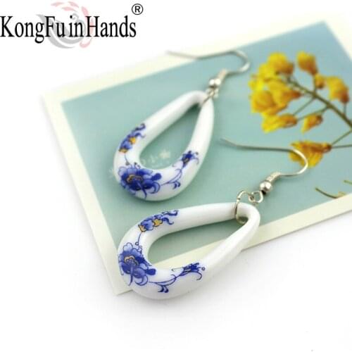 Beautiful peony Drop earrings women fashion ceramics Hand painted flower accessories New Arrival china Factory direct sale