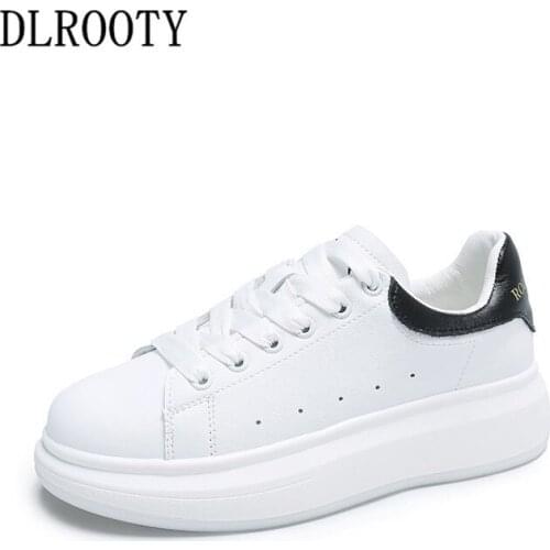 Women Casual Shoes Flat Sneakers White Crystal Fashion Outdoor Breathable Couple Platform Lace Up Solid Thick Sole