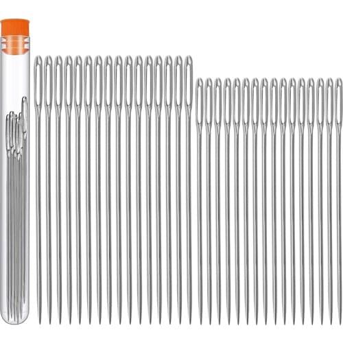 LMDZ 32 Pcs 2Sizes Large Eye Sewing Needles,Sewing Sharp Needles,Embroidery Thread Needle,Knitting Needles with a Plastic Bottle