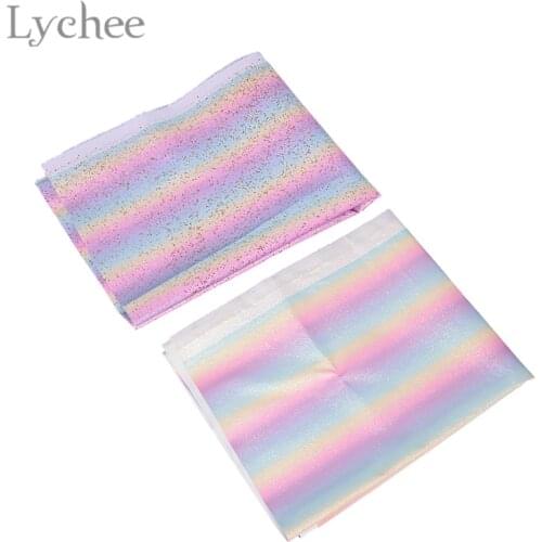 Lychee Life 90x137cm Rainbow Glitter PU Leather Fabric Colorful Synthetic Leather DIY Sewing Material Accessories