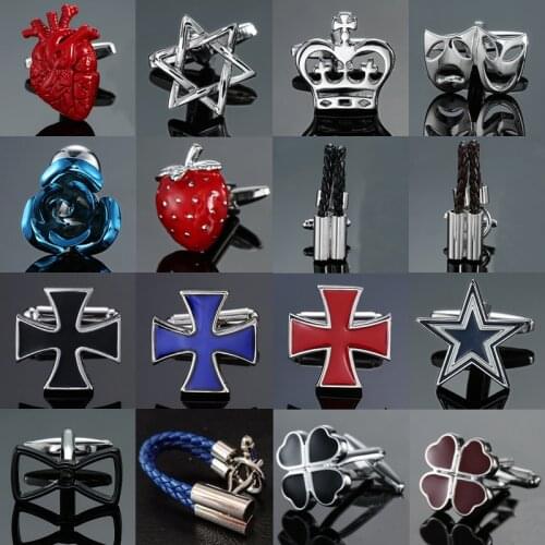 High-end French shirt Cufflinks jewelry luxury design Leather rope Cross Rose Strawberry red black blue Cuff links Mens
