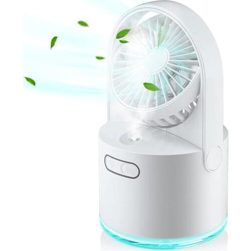 Table Misting Fan USB Rechargeable Cooling Mist Fan Humidifier 300ML Large Water Tank And 7 Colorful Nightlight Spray Mister Fan