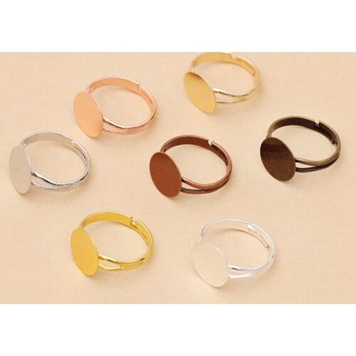 Mibrow 10pcs/lot 7 Colors 6/8/10/12mm Copper Blank Ring Base Settings Fit Round Flatback Cabochon Ring Base Cameo Jewelry Making