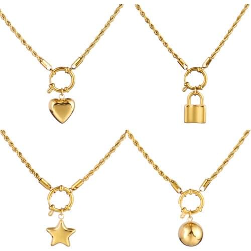 Stainless Steel Necklace 2021 Long Chain Necklace For Women Twist Chain Necklace Hollow Heart Pendant Necklace Jewelry Gift